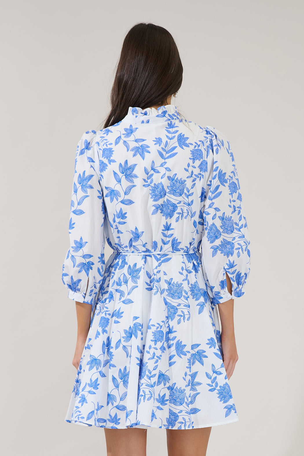 BLU-WHT Nesta Mockneck Godet Dress in Bluebell