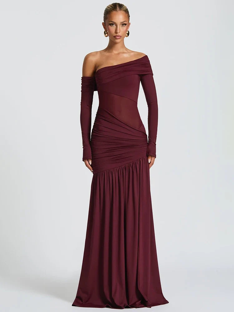 Red One Shoulder High Slit Maxi Dress - Red / S