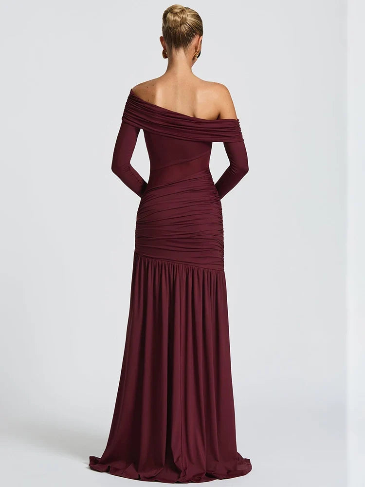 Red One Shoulder High Slit Maxi Dress - Red / S