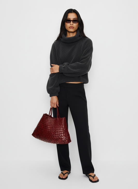 Cropped Sherpa Turtleneck Sweater