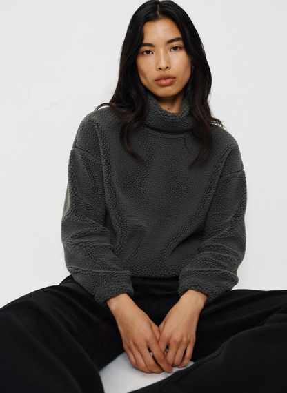 Cropped Sherpa Turtleneck Sweater