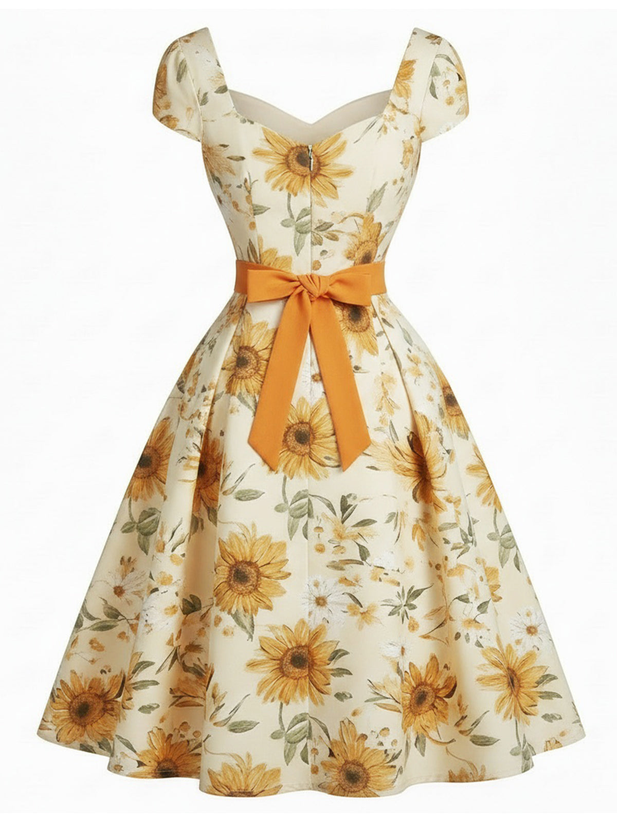 Sale] Orange 1950s Sunflower Sweetheart Neck Dress Margot Mesh Ruffle Maxi Dress