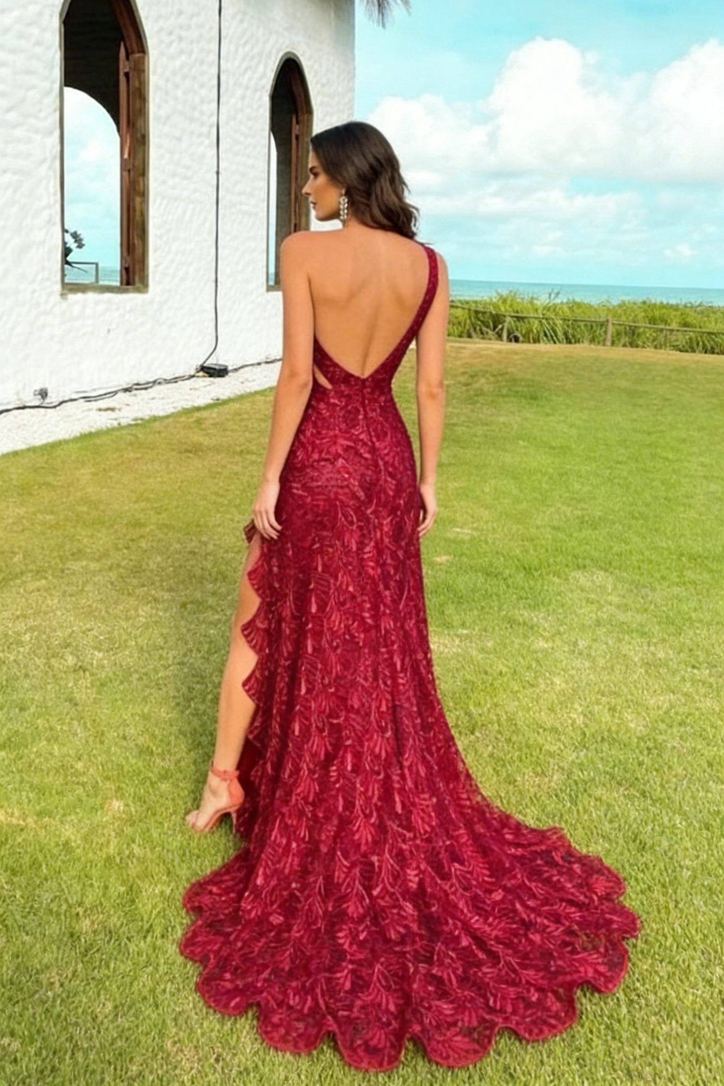 AS PHOTO Arabella One-Shoulder Lace Sheath Dress