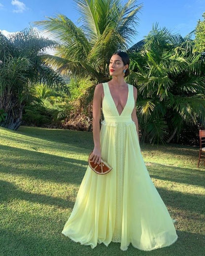 Custom Color(Add Your Color On ”Order special instructions“ ） Margot A-Line Chiffon Prom Dress in Golden Yellow