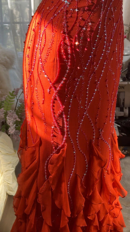 BURGUNDY Aurelia Beaded Chiffon Evening Dress