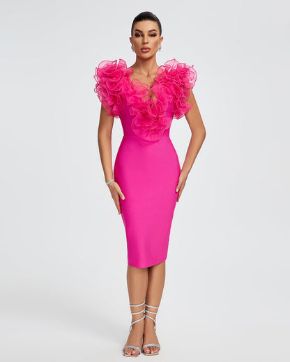 Rose Vivienne Bandage Midi Dress in Dark Blue