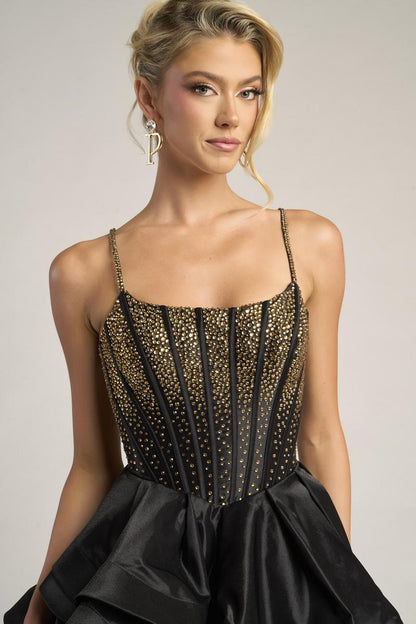 Pink Portia Black & Gold Ballgown