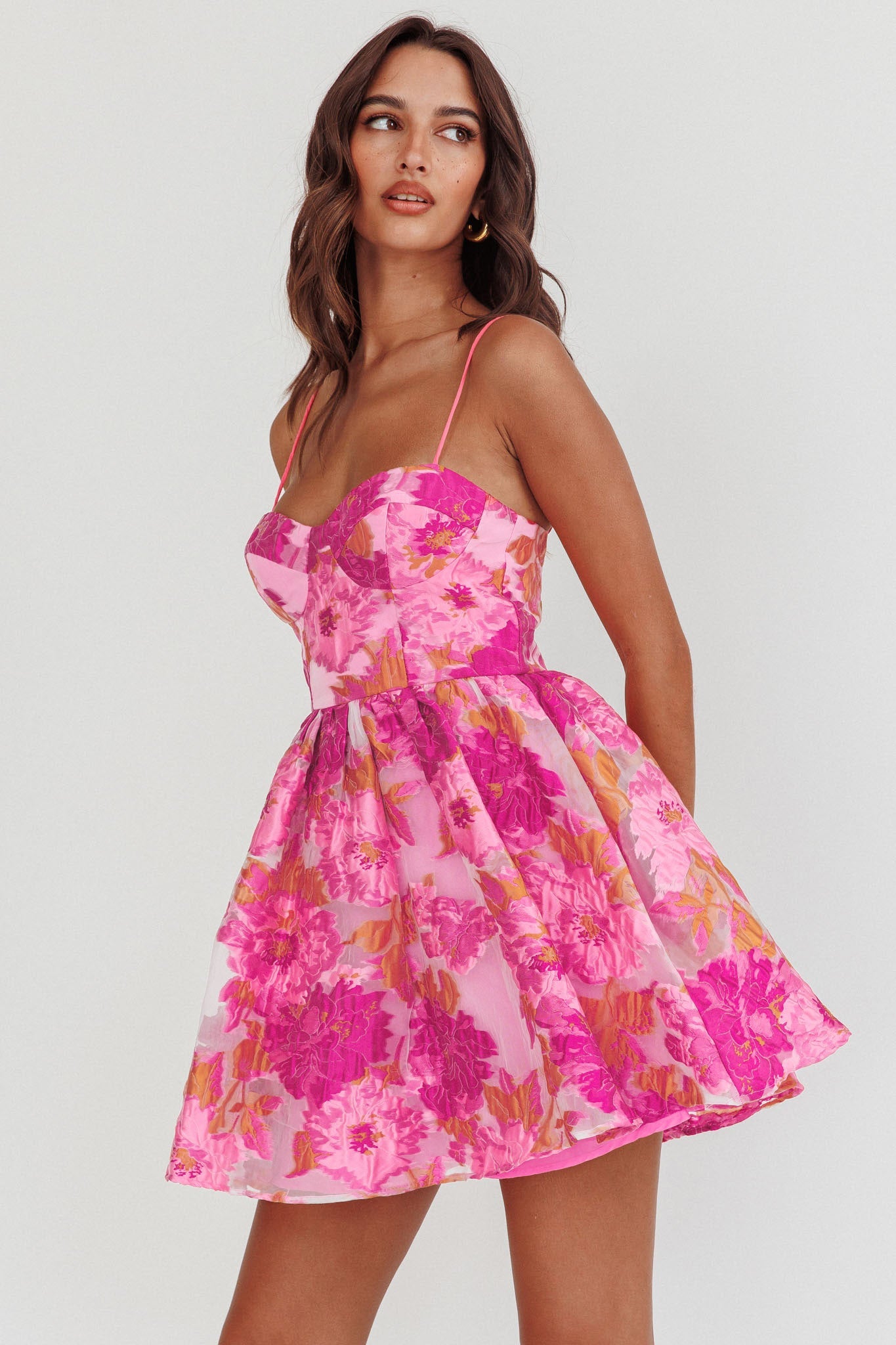 Belle Enchanted Jacquard Mini Dress in Pink