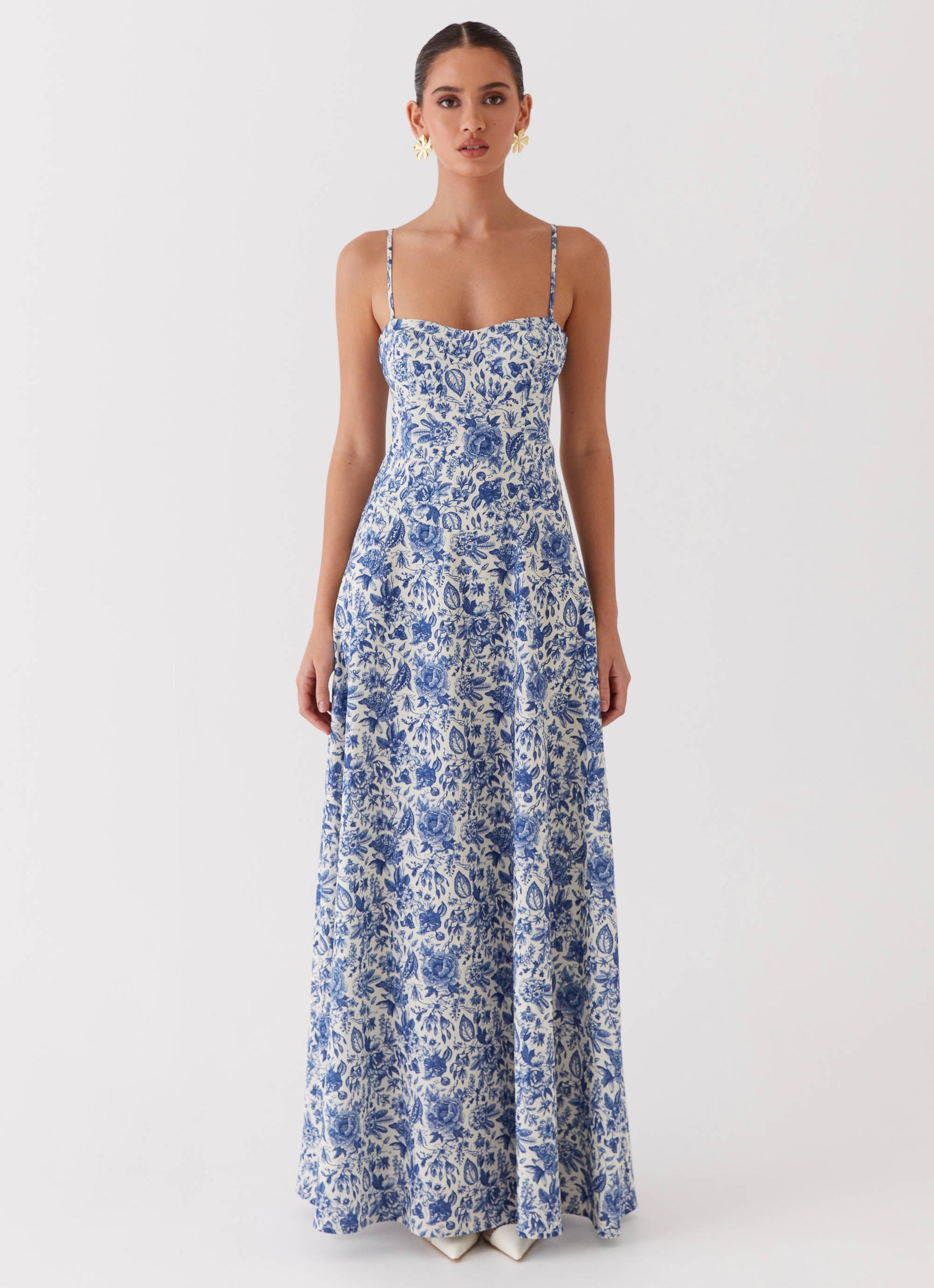Blue Paisley Angelina Linen Maxi Dress