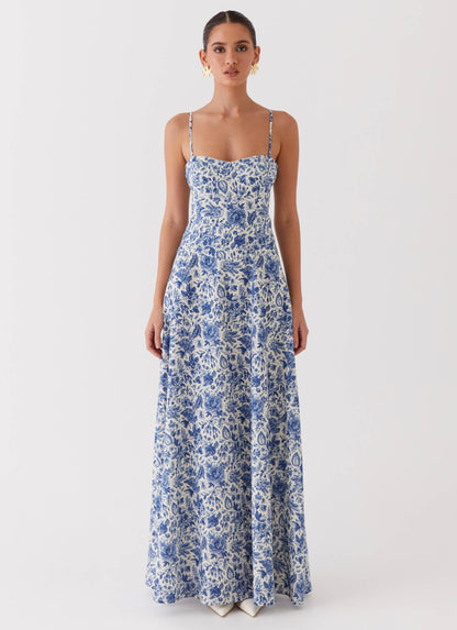 Blue Paisley Angelina Linen Maxi Dress