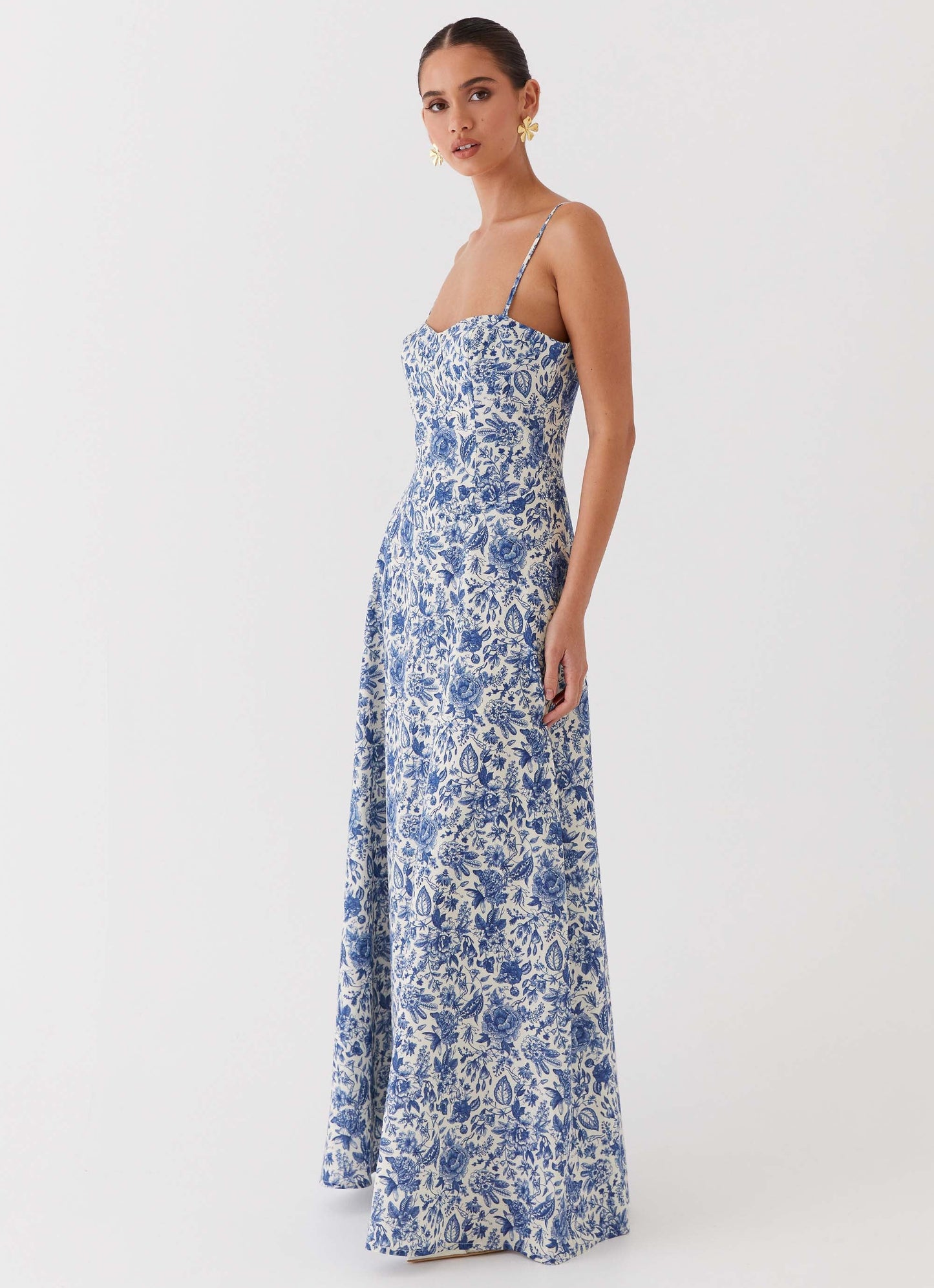 Blue Paisley Angelina Linen Maxi Dress