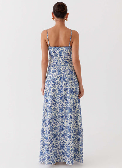 Blue Paisley Angelina Linen Maxi Dress