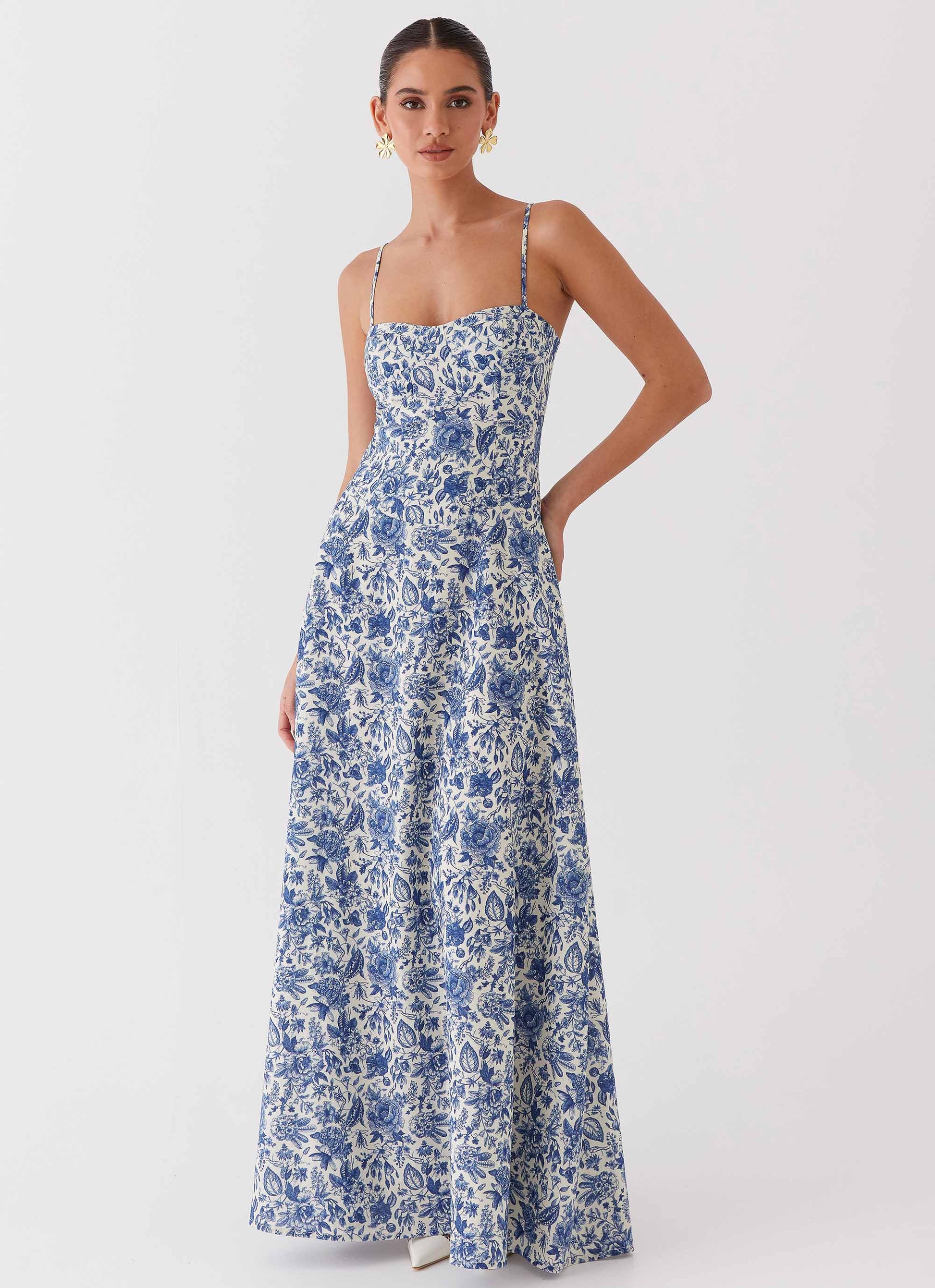 Blue Paisley Angelina Linen Maxi Dress