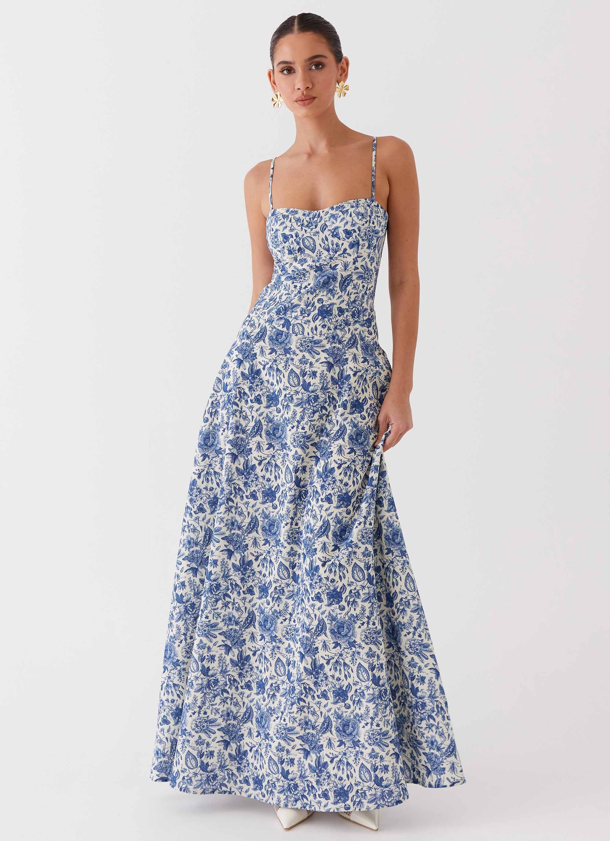 Blue Paisley Angelina Linen Maxi Dress