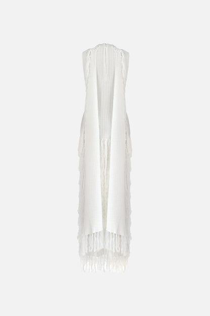 Ivory Phoebe Fringe Midi Dress in Granada
