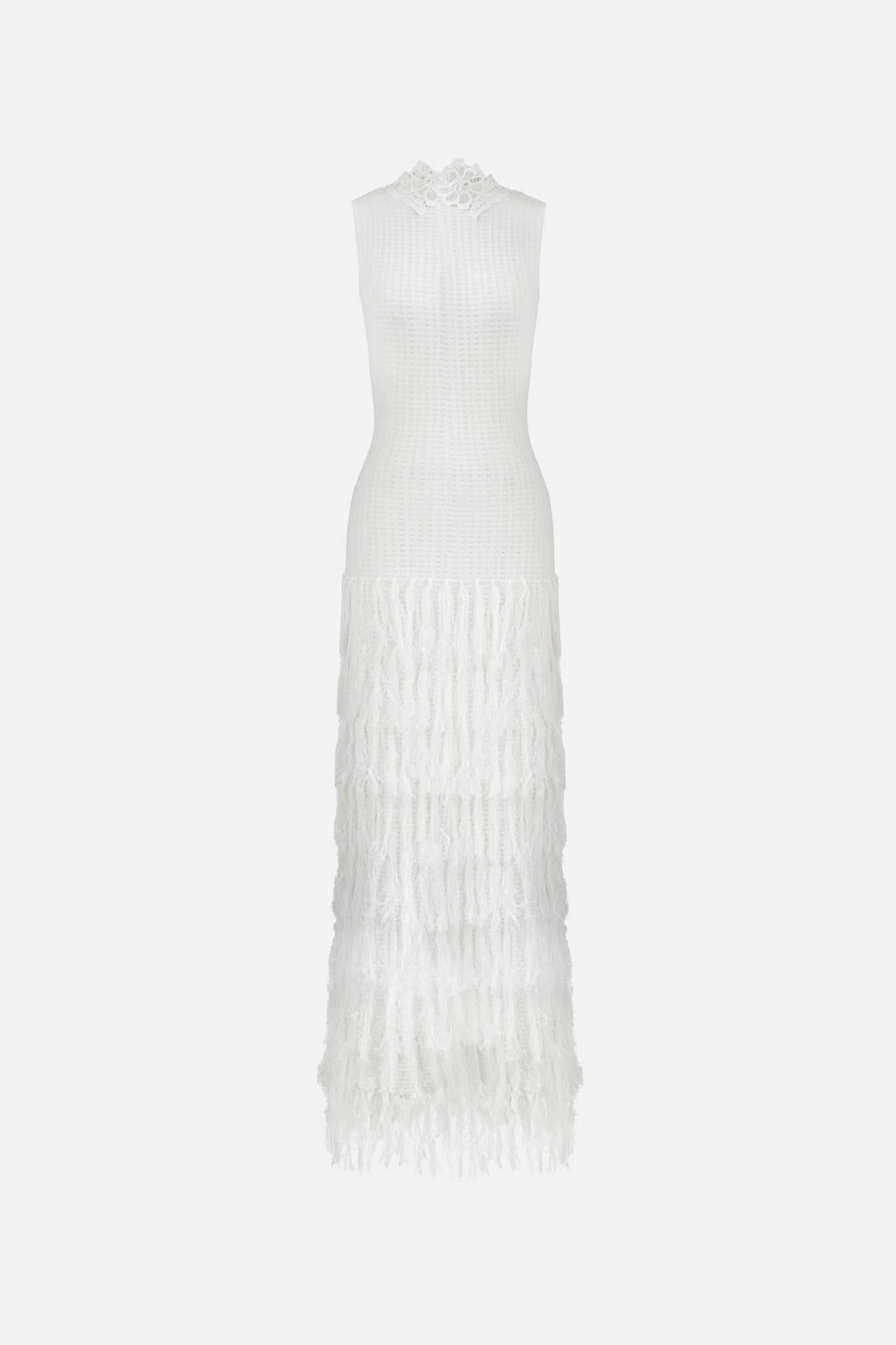 Ivory Phoebe Fringe Midi Dress in Granada