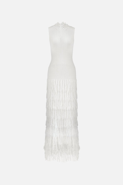 Ivory Phoebe Fringe Midi Dress in Granada