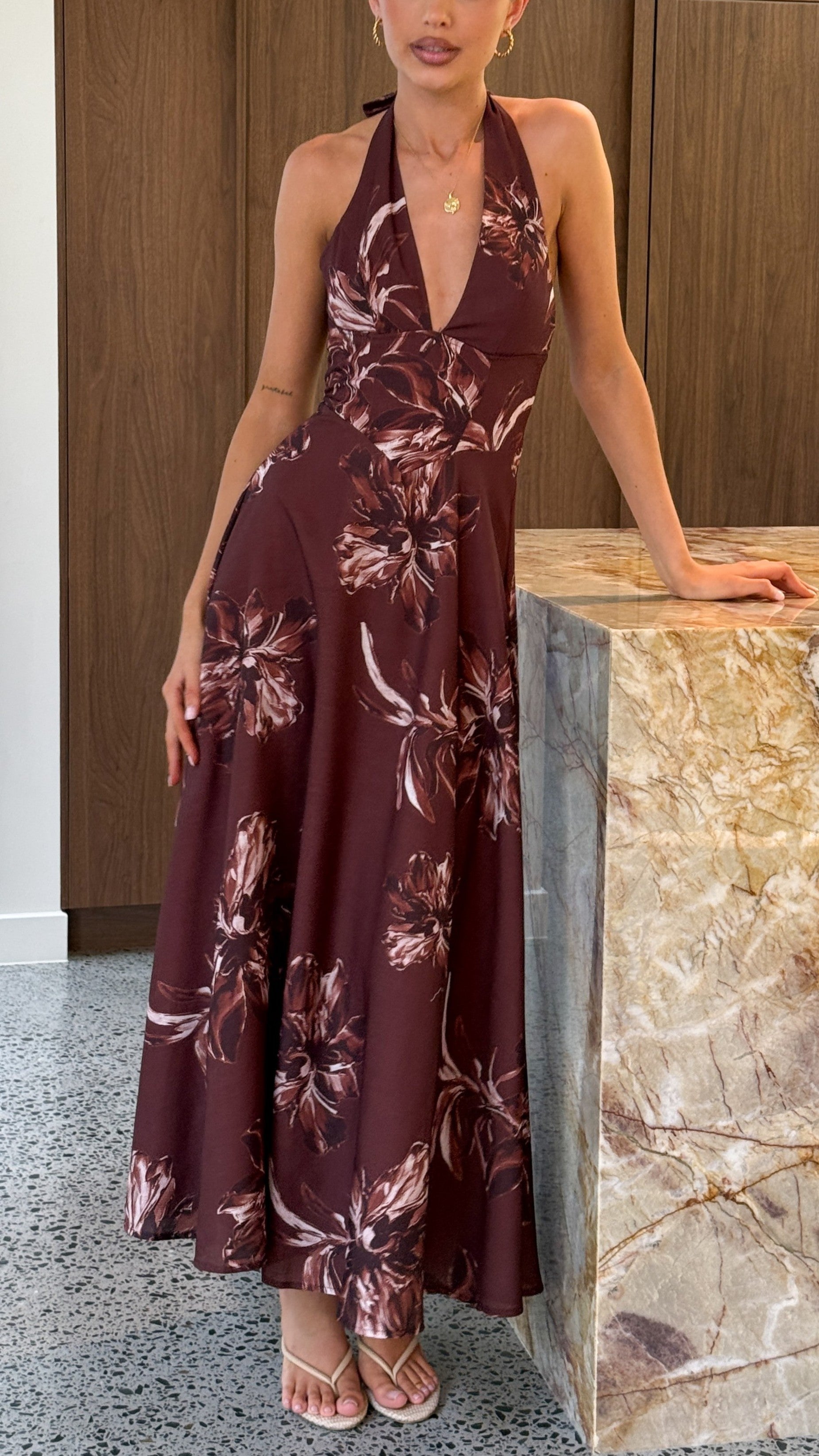 Chocolate Flower Skye Floral Maxi Dress in Chocolate