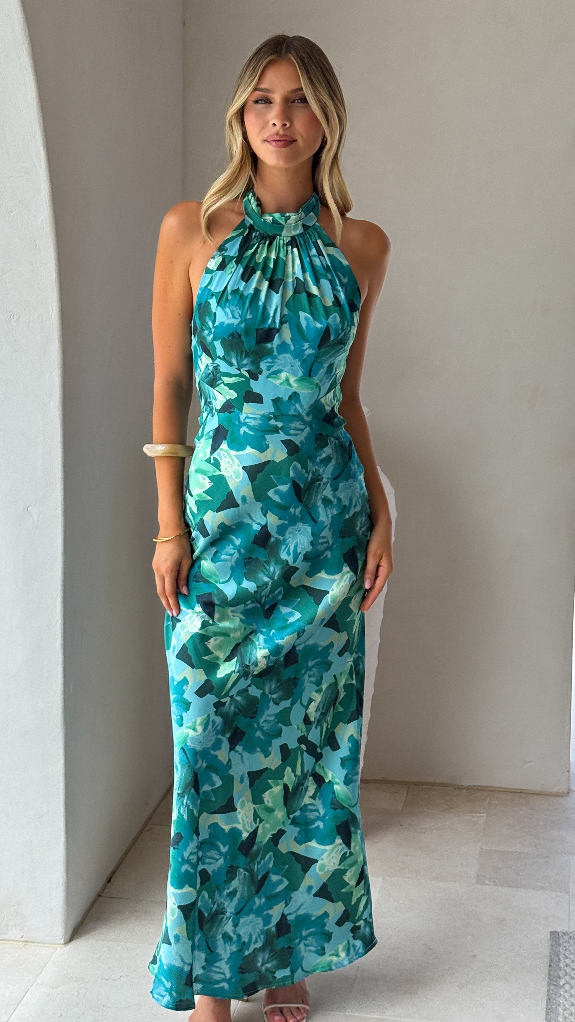 Dark Green Floral Oralia Floral Maxi Dress