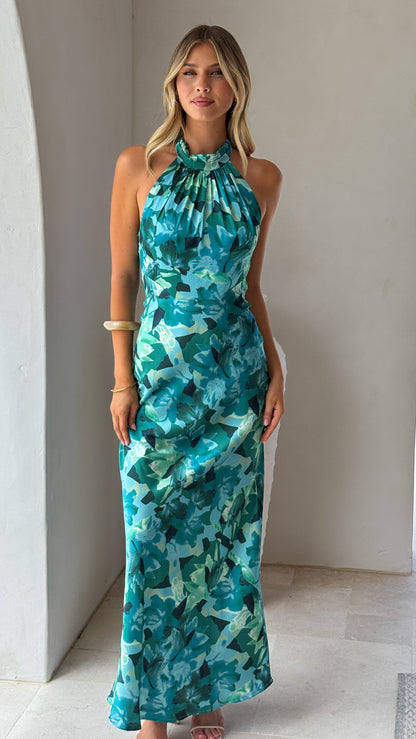 Dark Green Floral Oralia Floral Maxi Dress