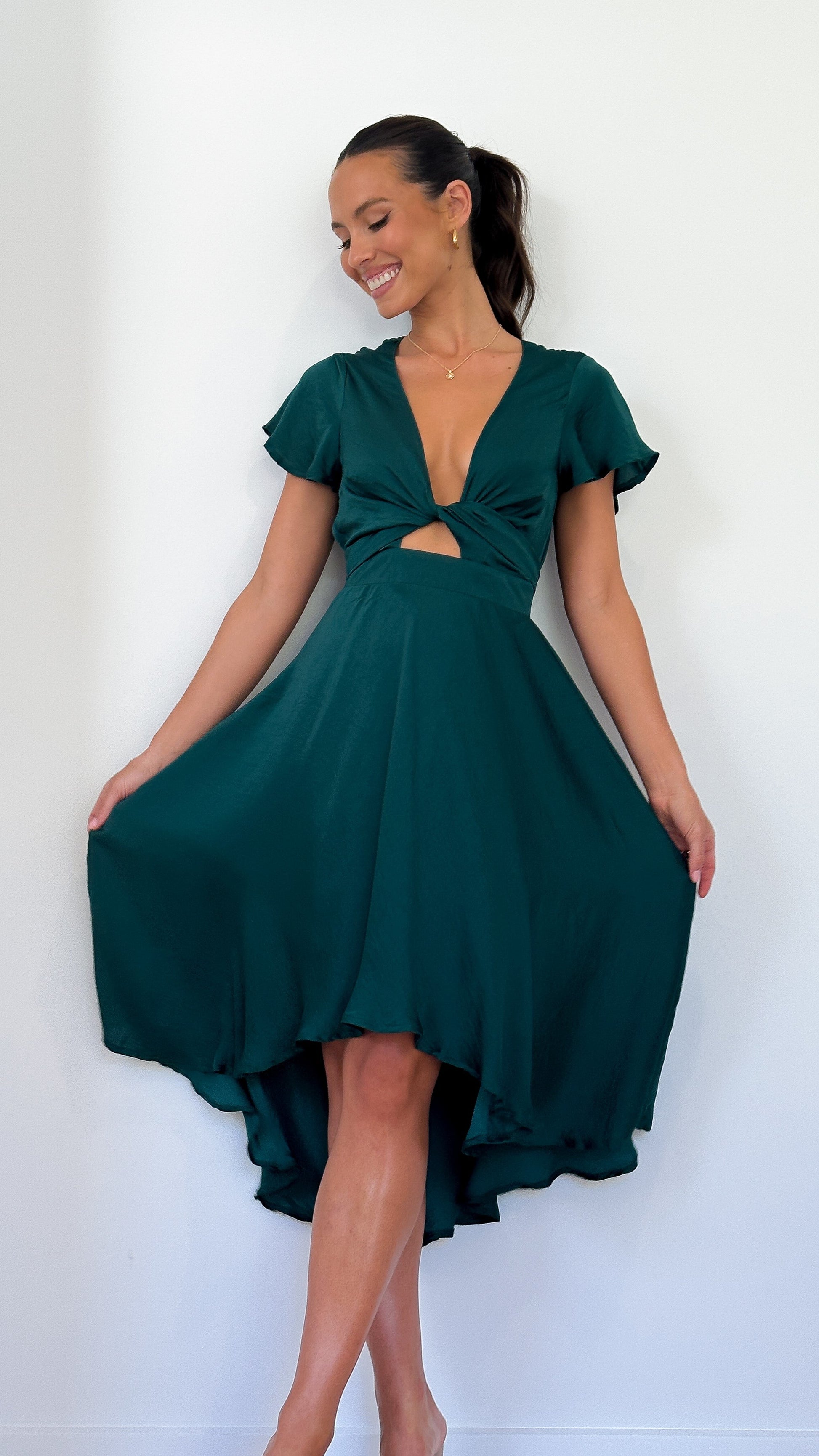 Emerald Dahlia Navy Midi Dress