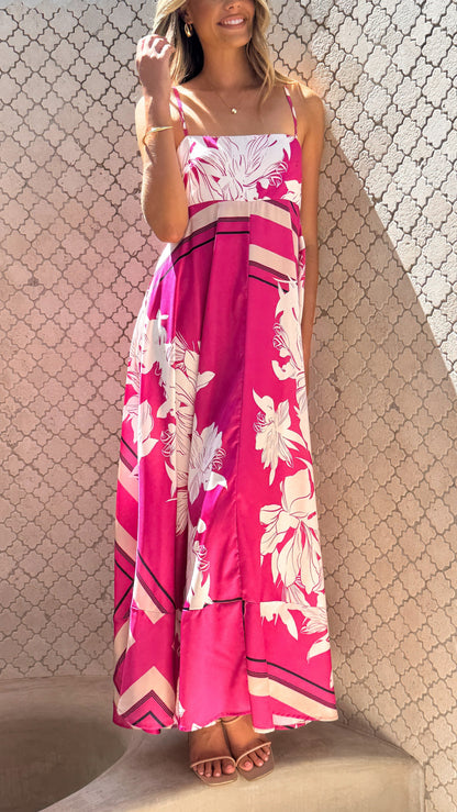 Hot Pink Print Kaethe Floral Maxi Dress