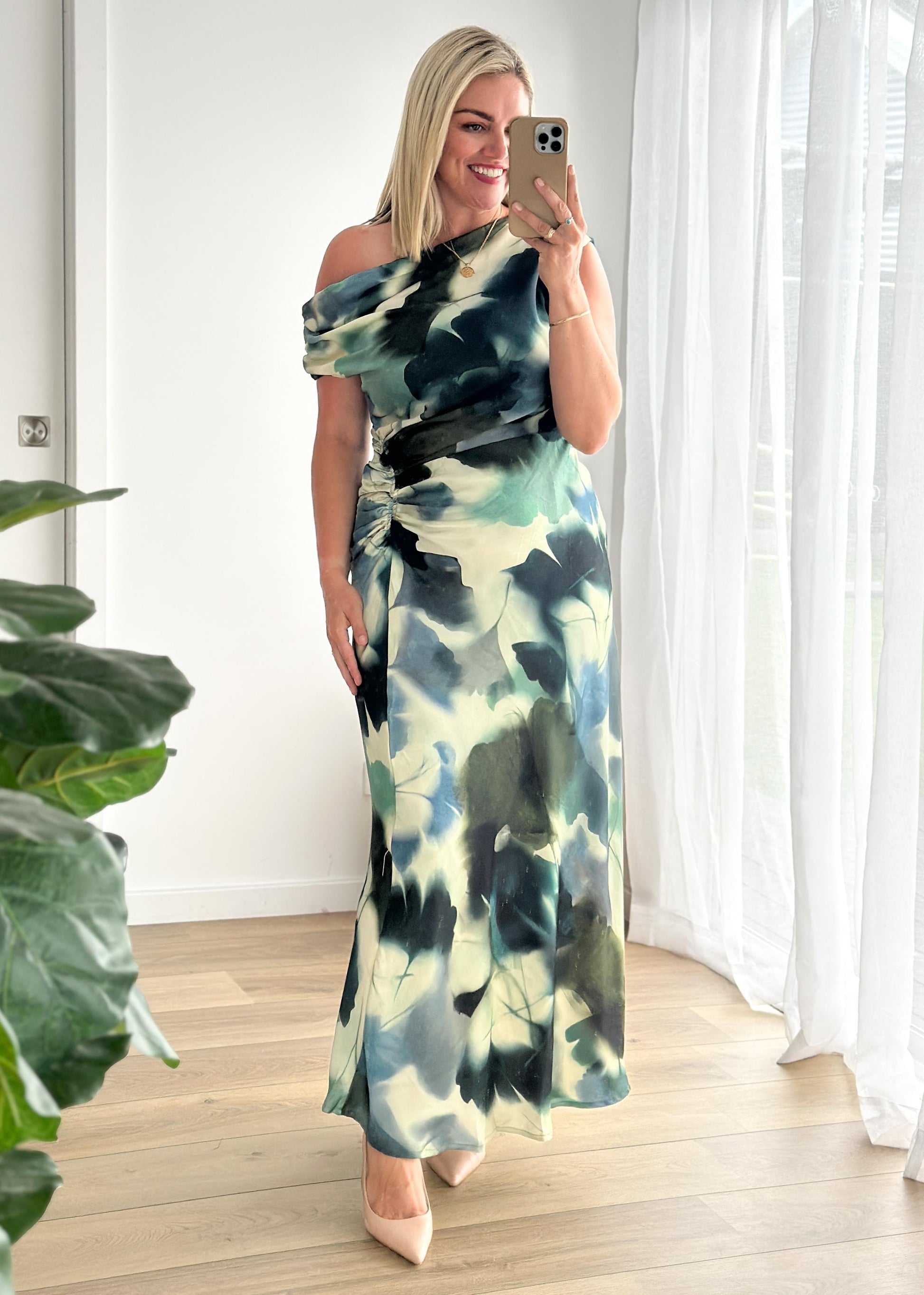 Forest Abstract Violet One-Shoulder Maxi Dress
