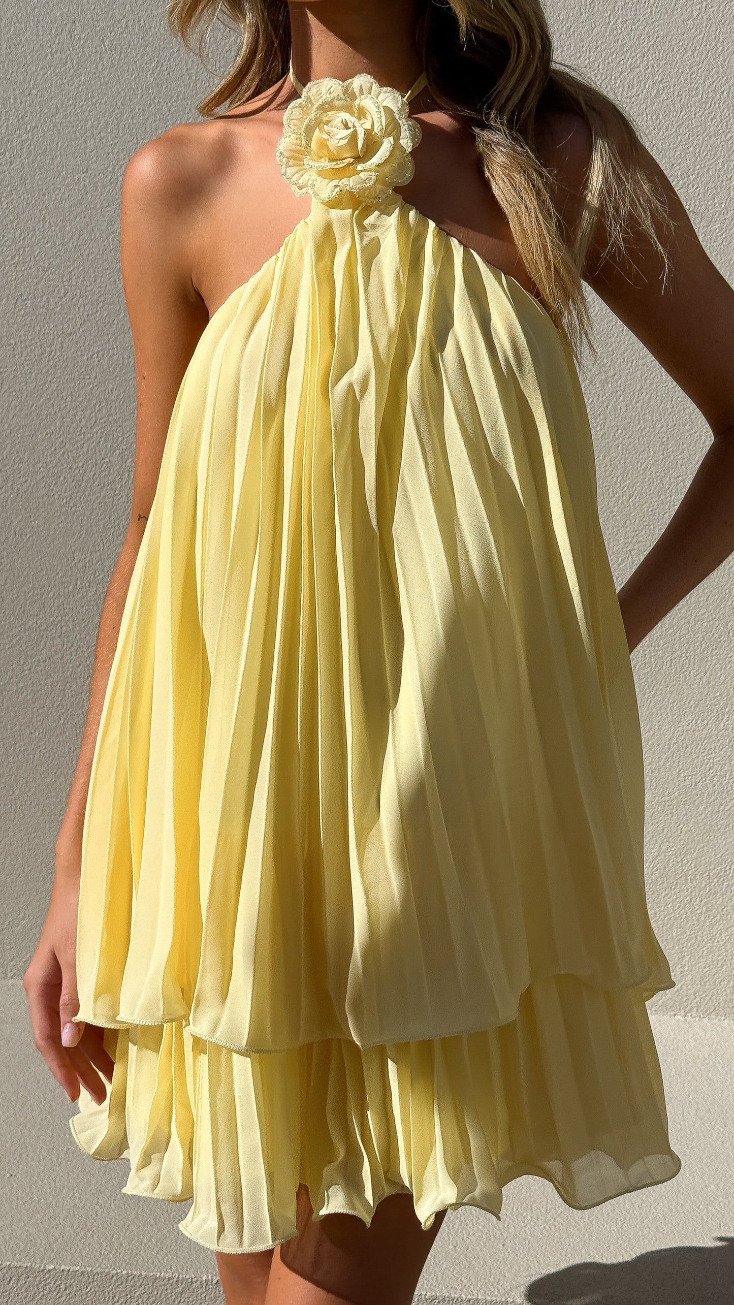 Yellow Gia Silk Mini Dress in Sunshine Yellow