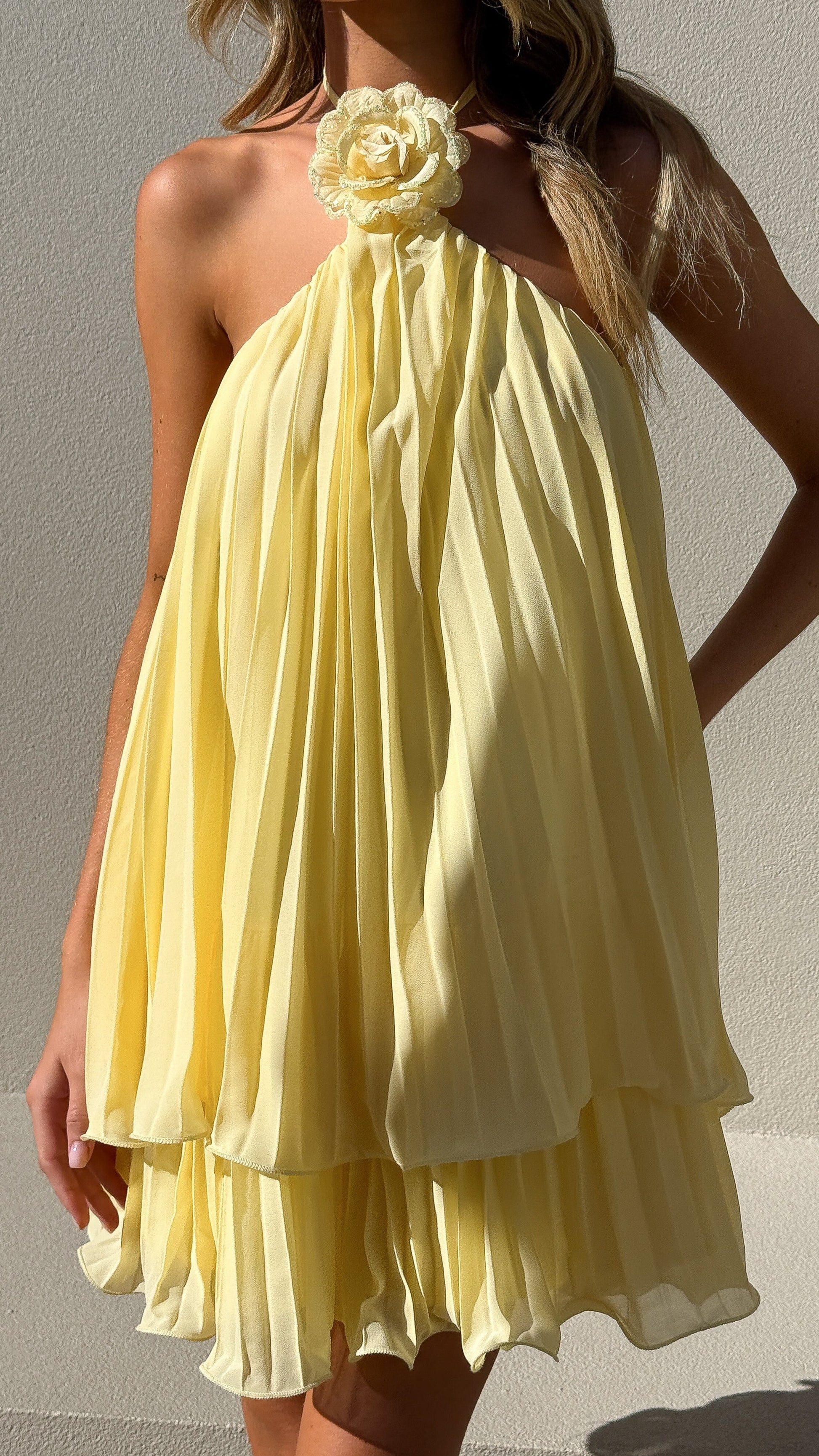 Yellow Gia Silk Mini Dress in Sunshine Yellow