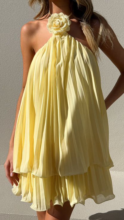 Yellow Gia Silk Mini Dress in Sunshine Yellow
