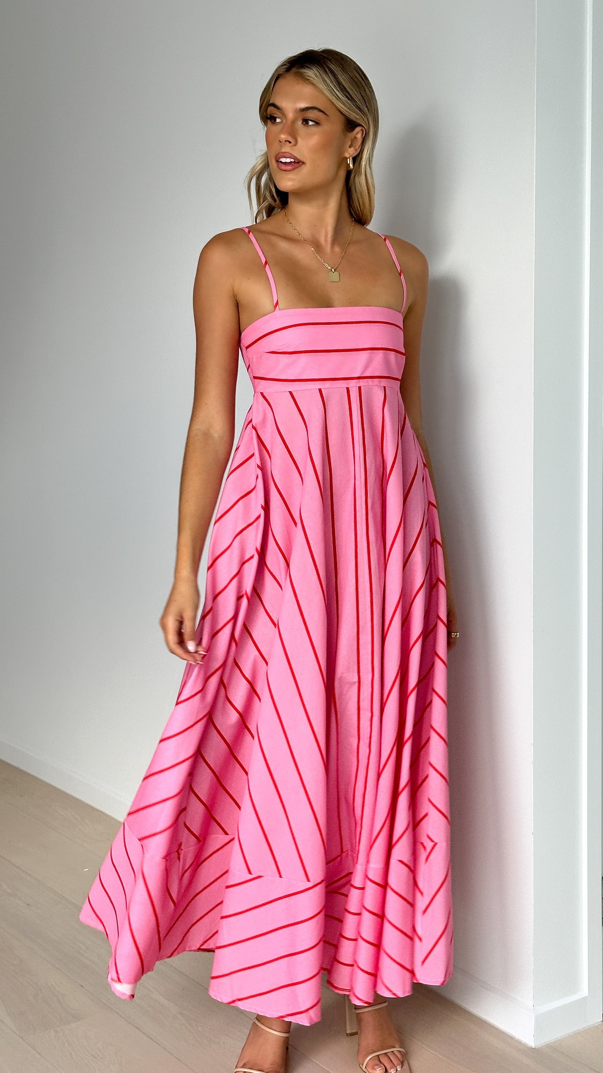 Pink / Red Stripe Kaethe Ombré Maxi Dress