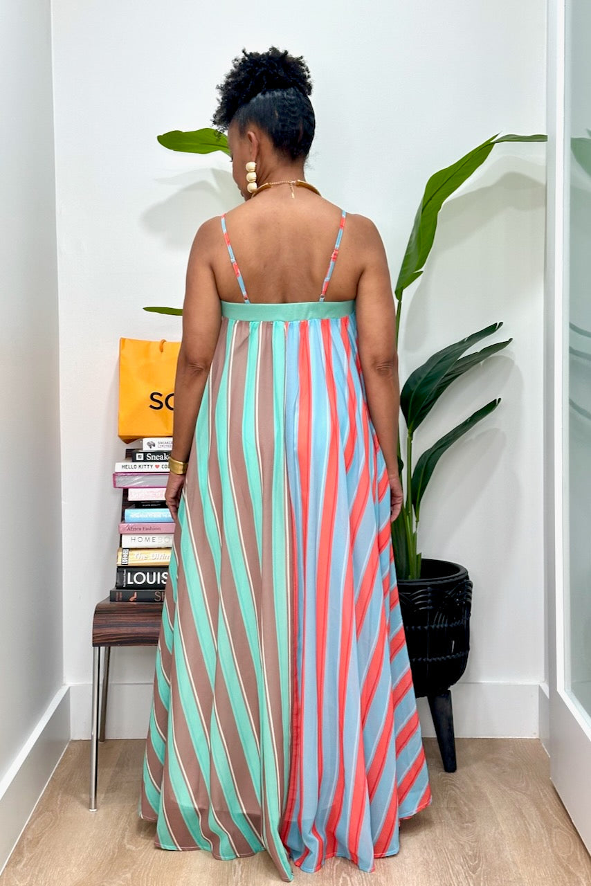 FINAL SALE Margot Striped Colorblock Maxi Dress