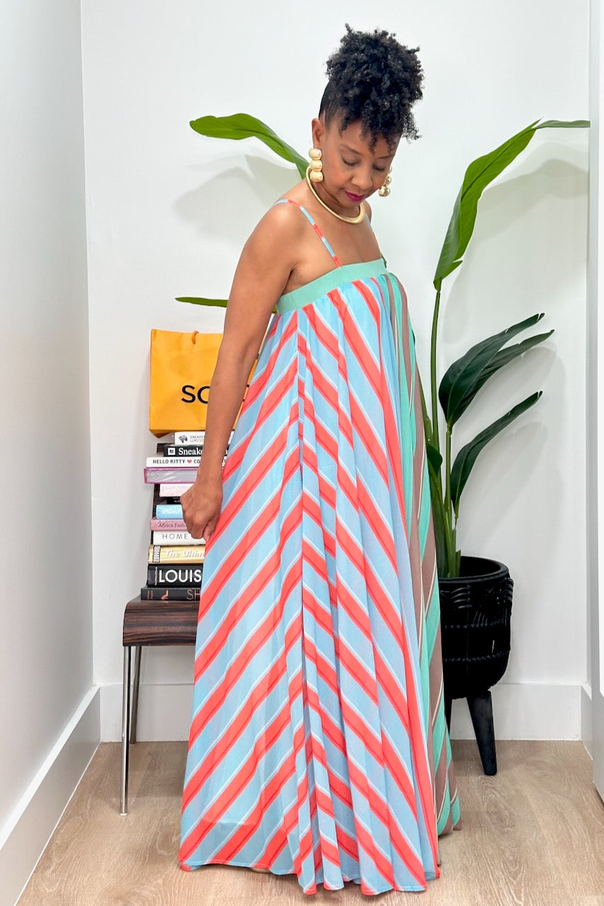 FINAL SALE Margot Striped Colorblock Maxi Dress
