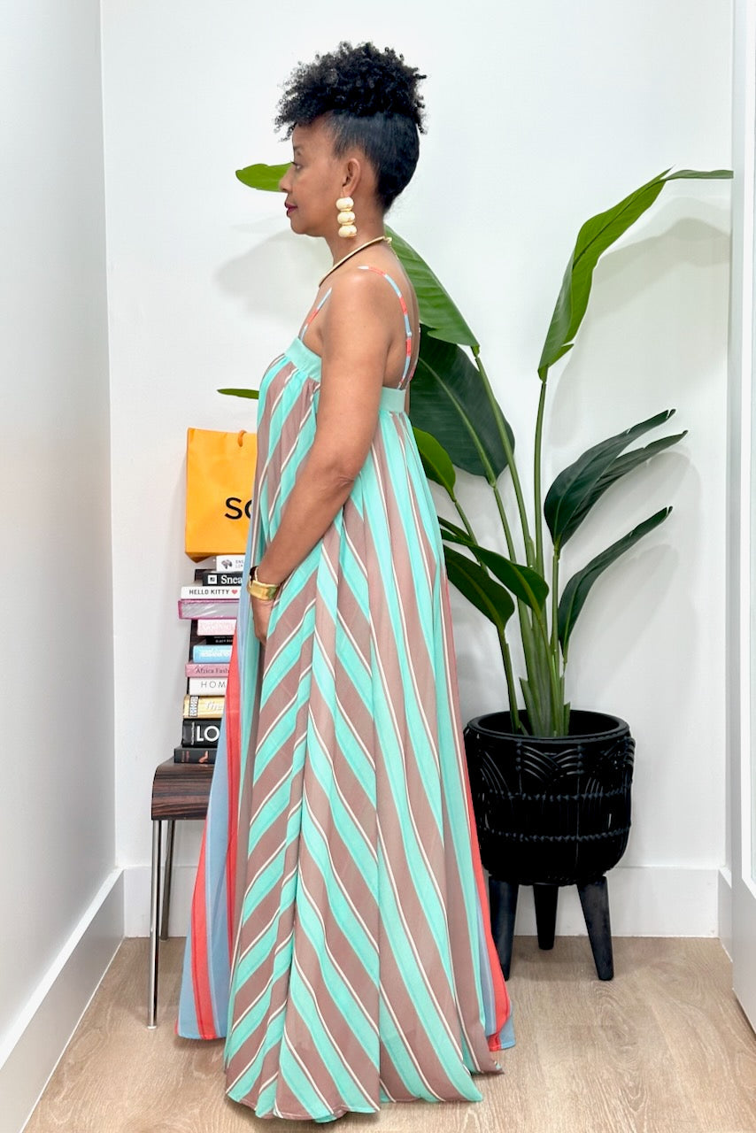 FINAL SALE Margot Striped Colorblock Maxi Dress