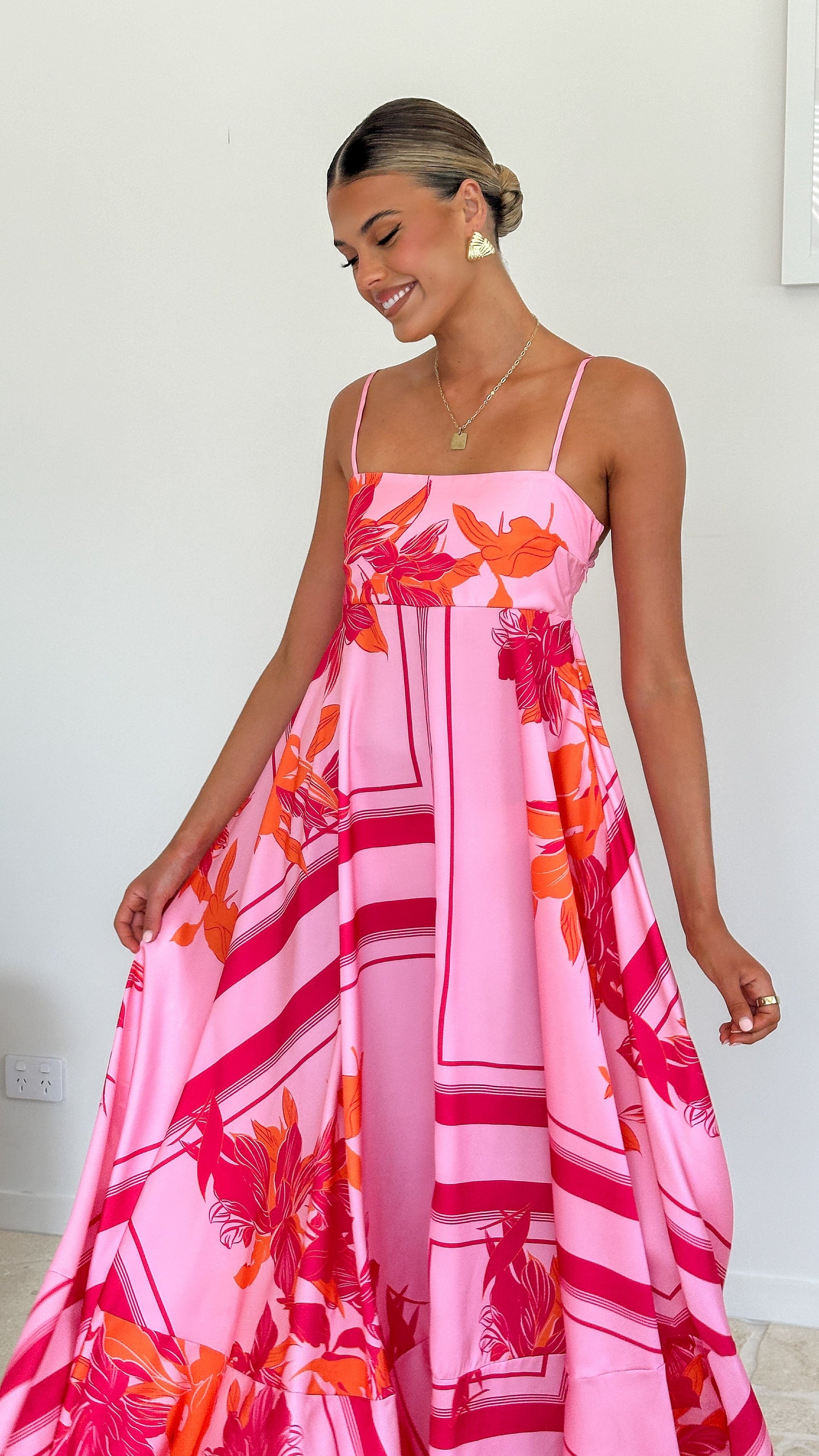 Pink/Orange Kaethe Floral Maxi Dress