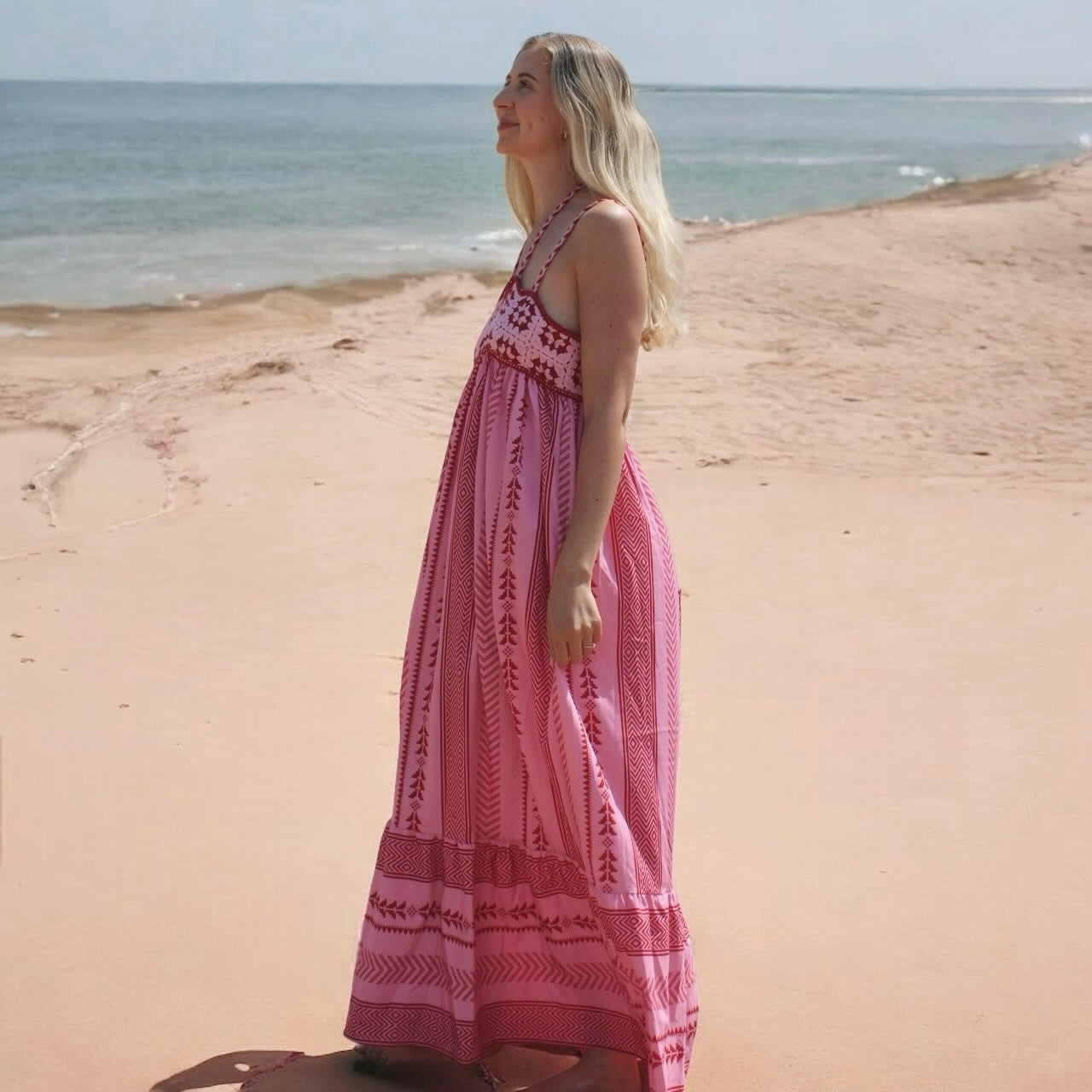 Pink Livia Linen Maxi Dress