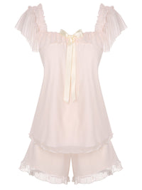 Sale] Pink 1950s Square Collar Ribbon Pajamas