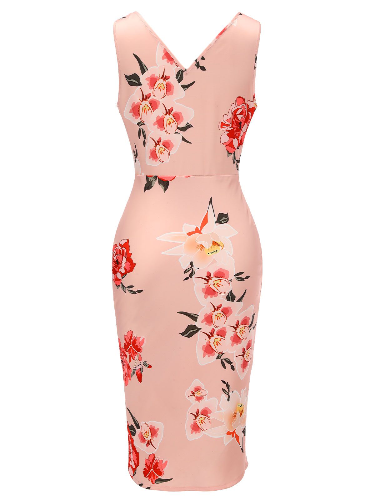 neck Wrap Floral Pencil Dress Pink 1960s V-neck Wrap Floral Pencil Dress - Pink / S / 2
