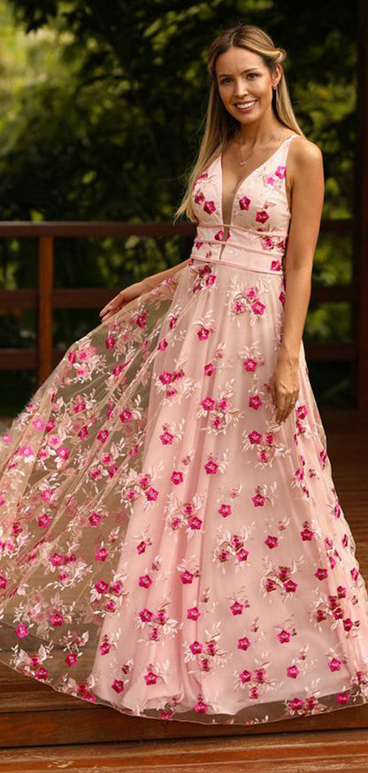 Picture Color Margot Floral Appliqué A-Line Dress