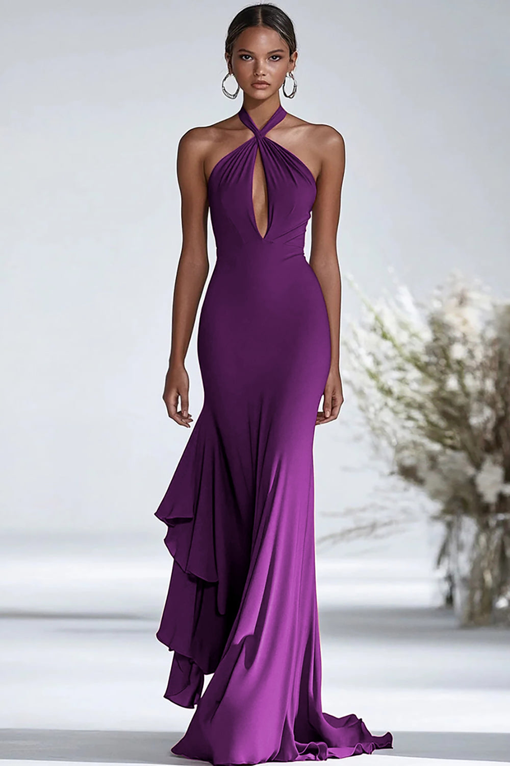Dusty Blue Valentina Halter Chiffon Gala Dress