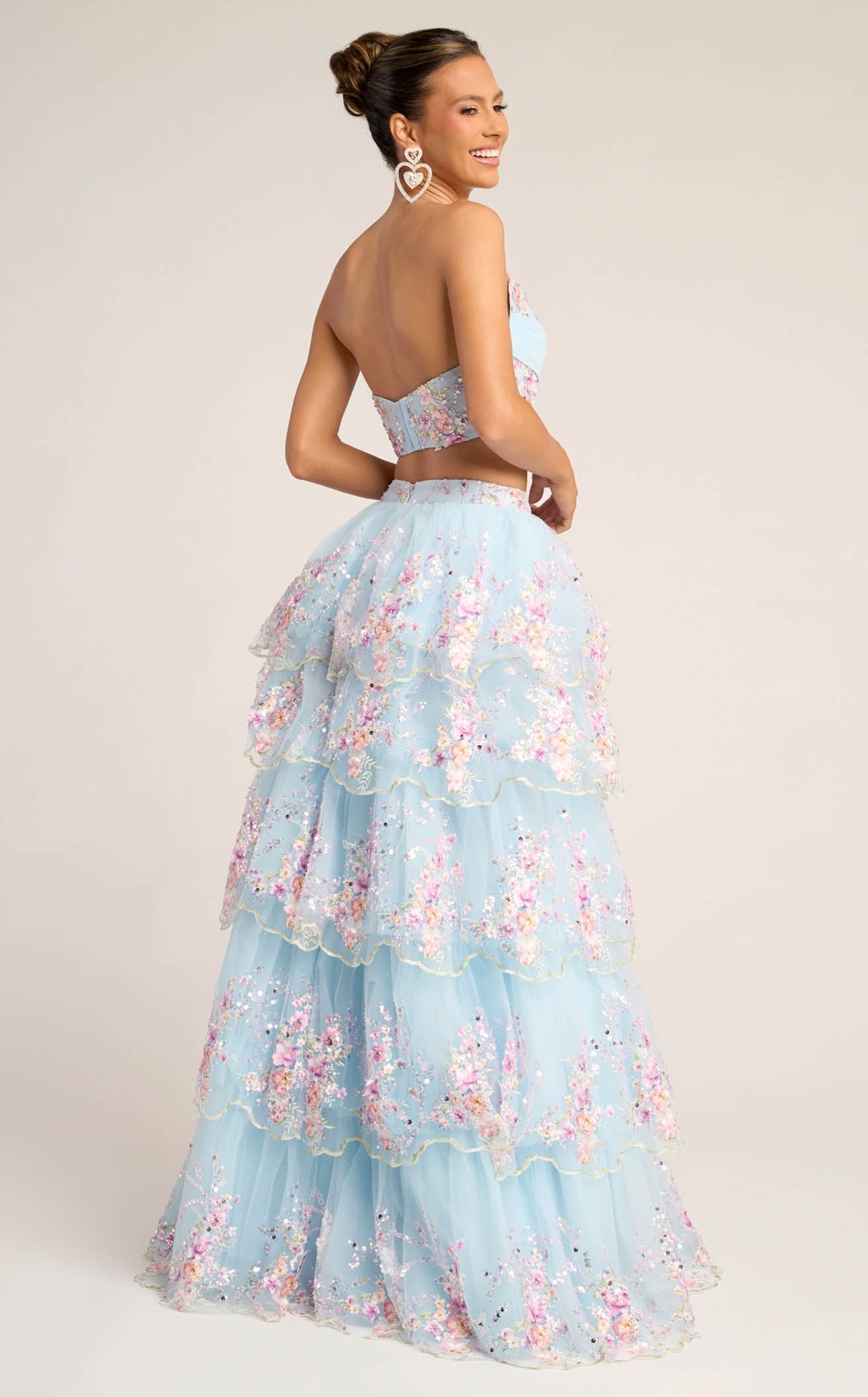 Blue Portia Tiered Tulle Two-Piece Gown
