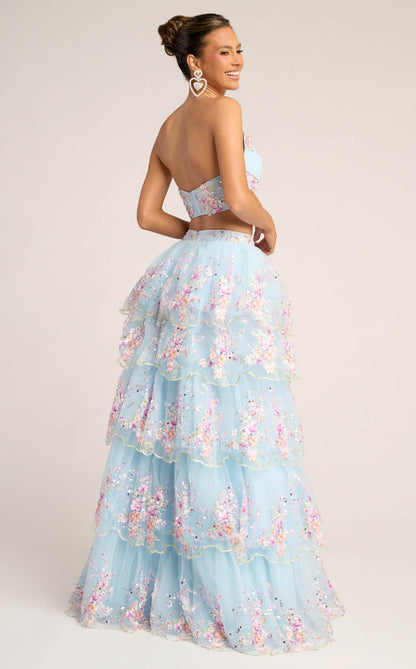 Blue Portia Tiered Tulle Two-Piece Gown
