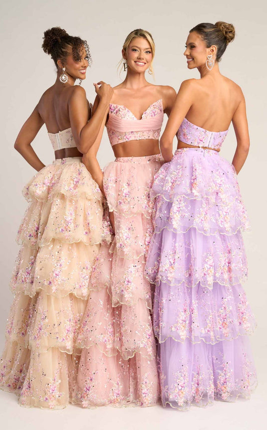 Blue Portia Tiered Tulle Two-Piece Gown