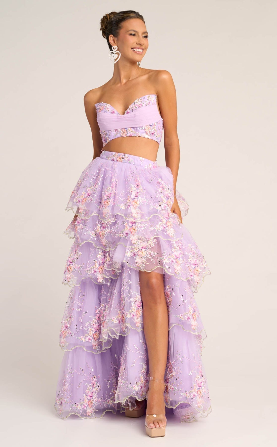 Lilac Portia Tiered Tulle Two-Piece Gown