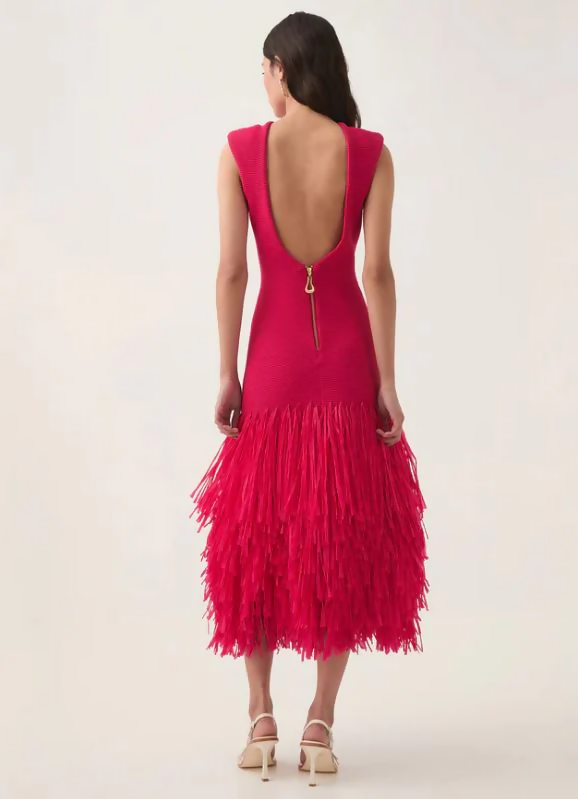 Deep Fuschia Margot Raffia Midi Dress