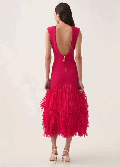 Deep Fuschia Margot Raffia Midi Dress