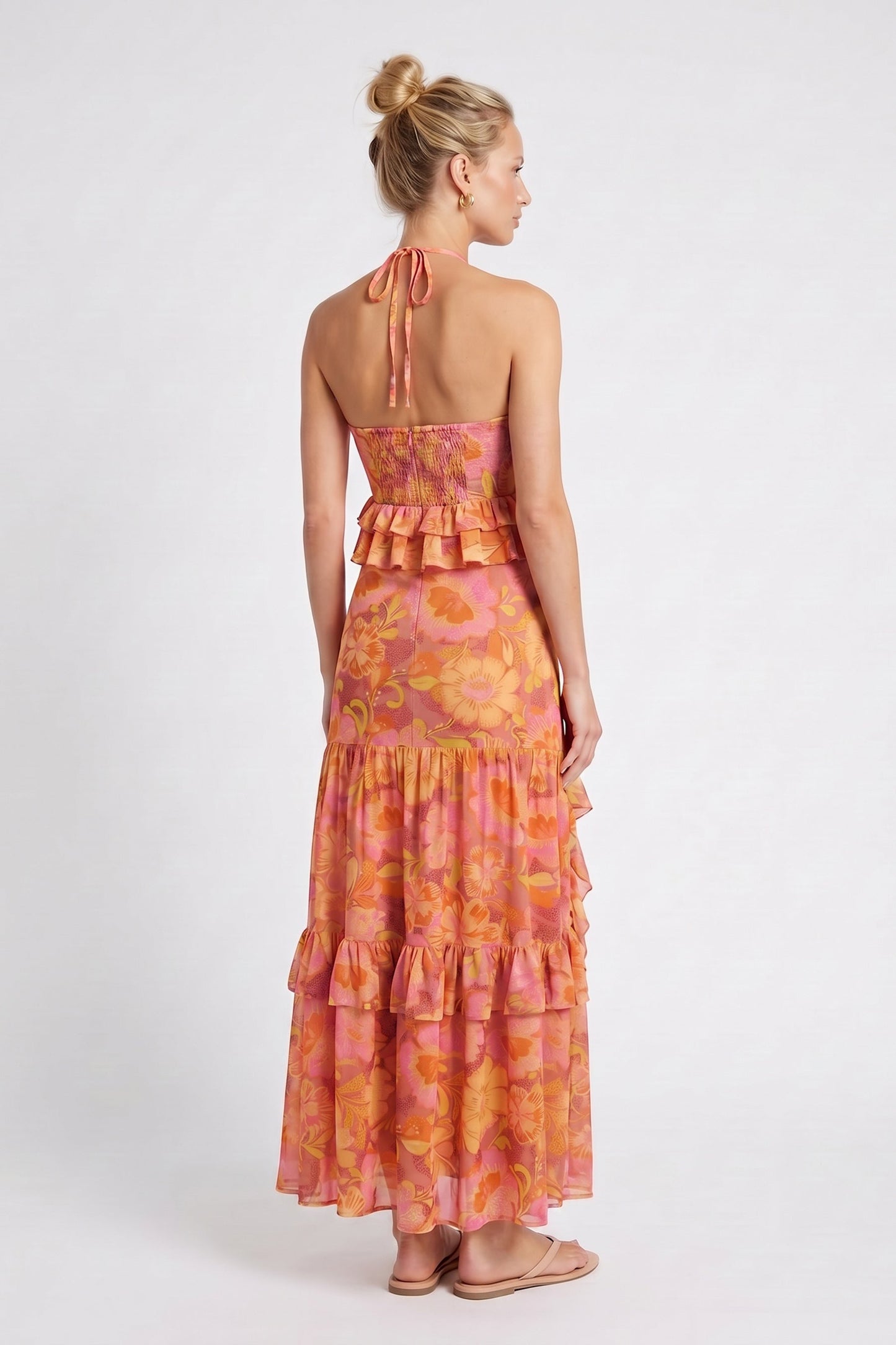 Pink Orange Floral Solana Floral Maxi Dress