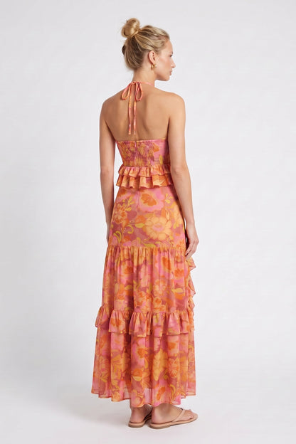Pink Orange Floral Solana Floral Maxi Dress