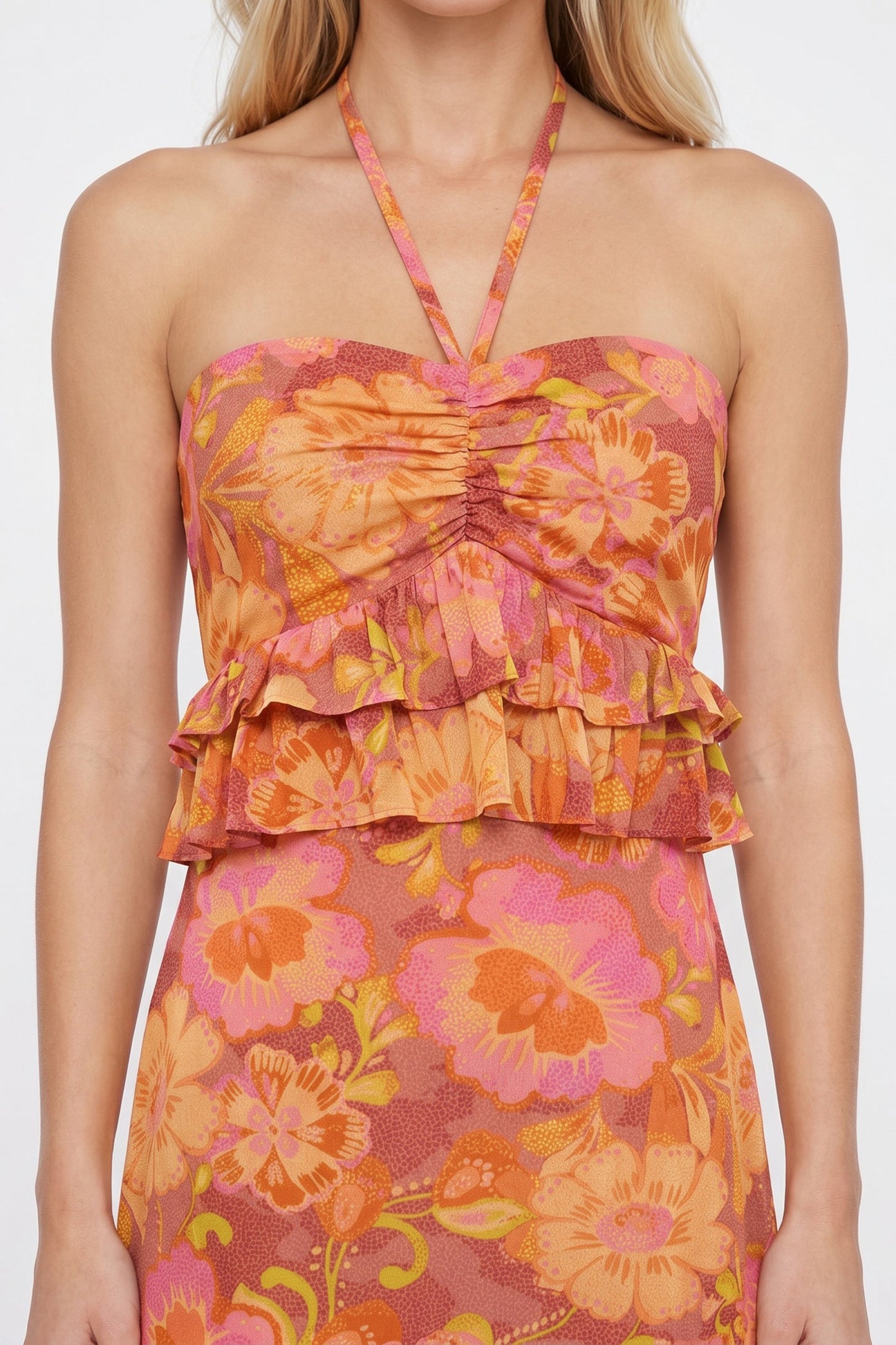 Pink Orange Floral Solana Floral Maxi Dress