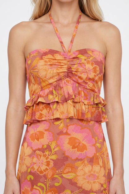 Pink Orange Floral Solana Floral Maxi Dress